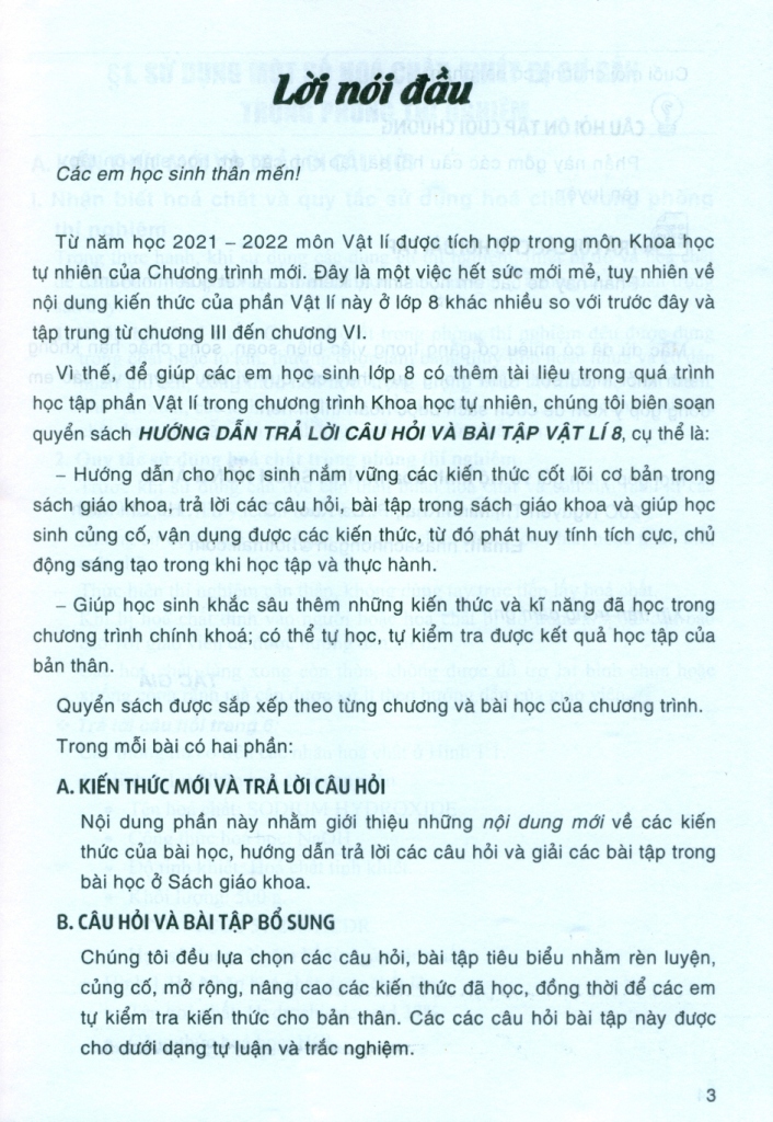 HƯỚNG DẪN TRẢ LỜI CÂU HỎI VÀ BÀI TẬP VẬT LÍ LỚP 8 KHOA HỌC TỰ NHIÊN (Theo chương trình GDPT mới - Bám sát SGK Kết nối tri thức với cuộc sống)